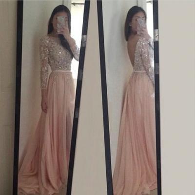 Long Sleeves Prom Dress,Lace Prom Dress, high quality prom dress,Backless Prom Dress, Elegant Women dress,Party dress L108